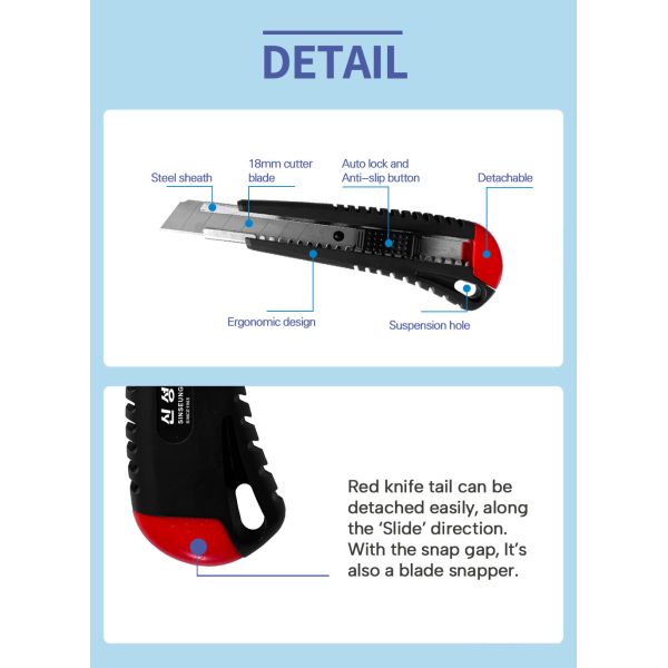 SINSEUNG L701 Snap Off Knife 25mm 18mm 9mm Utility Knives Blade Black ABS Knife Body
