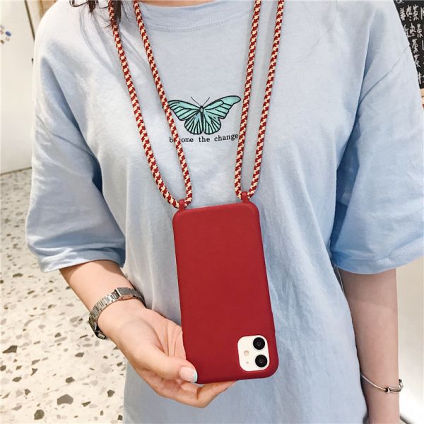 Liquid Silicone Nylon Rope Strap Shockproof Phone Cases For Iphone 6 7 Pro Max