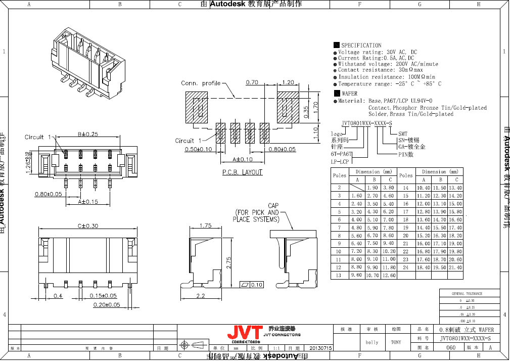 JVT 0.8mm Pitch Cimp Style Disconnectable Insulation Displacement IDC Socket Connector