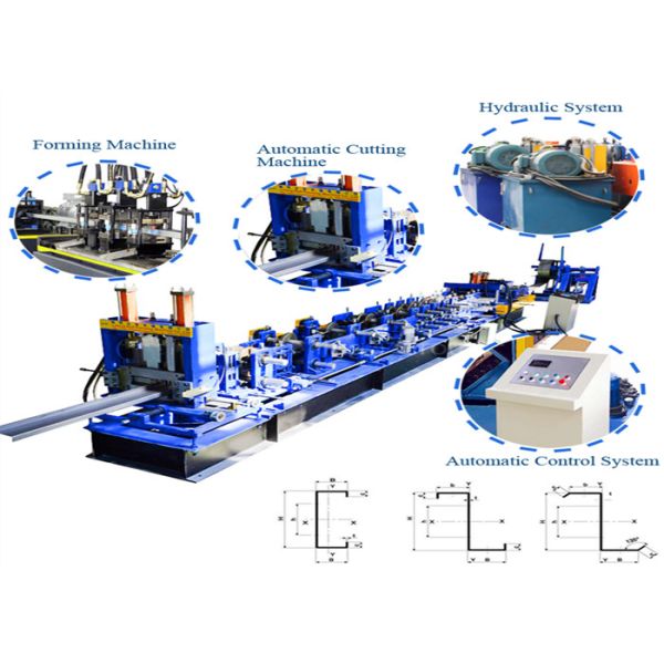 Hydraulic Cutting Metal Steel Profile C U Z Purlin Machine