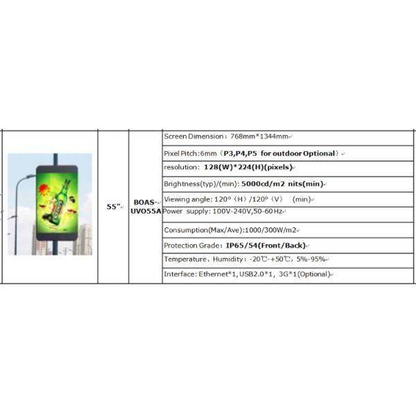 55 Inch Iphone Series P6 Outdoor Advertising Led Display Video Street Lighting Pole Open Sign