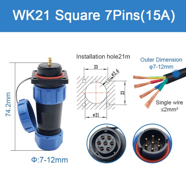 Wk21 Threaded Plug Socket Waterproof Connector Inline Mount Wire Cable Coupler Aviation