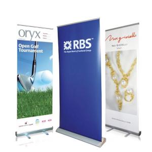 China Outdoor Custom Beach Flags Aluminum Stand Retractable Display Promotional PVC Roll Up Banner on sale