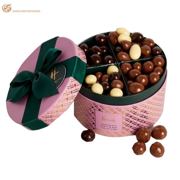 Brown Round Chocolate Paper Box Tube Cookie Macaron Biscuit Packaging Box With PET Tray