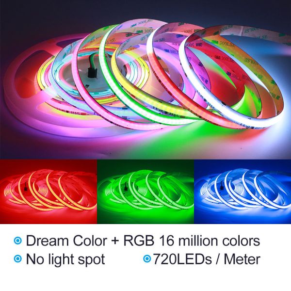 24V 720leds / Meter LED COB Strip Light Dream Color Soft With Remote Control