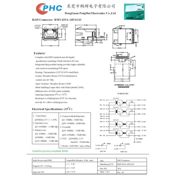 Sinking Shield Side Entry 1x1 Integrated RJ45 Female Connector Yellow / Green / Red / Blue / Double Color Option