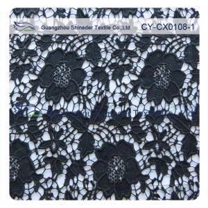 China White / Black Color Nylon Cotton Floral Dress Fabric , Embroidered Lace on sale