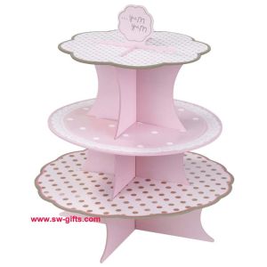 China Fashion Colorful Design 3 Tier Paper Cardboard Cupcake Stand,Wholesale Wedding Cake Stand on sale