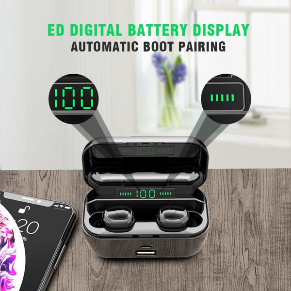 Tws Bluetooth Earpieces with Wireless Charging LED Digital Display Earphones Mini in Ear Earbuds Headphone with Mic