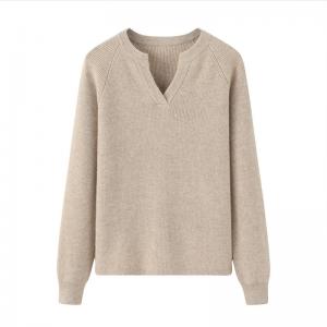 Quality Custom Women Cashmere Sweater Beige Casual Soft V Neck Winter Tops wholesale