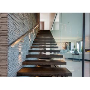 Quality Customized Cantilevered Free Floating Stairs , Wood And Glass Staircase wholesale