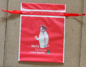 Red double-layer material outer CPE + inner PE plastic gift bag, drawstring bag gift bag with ribbon