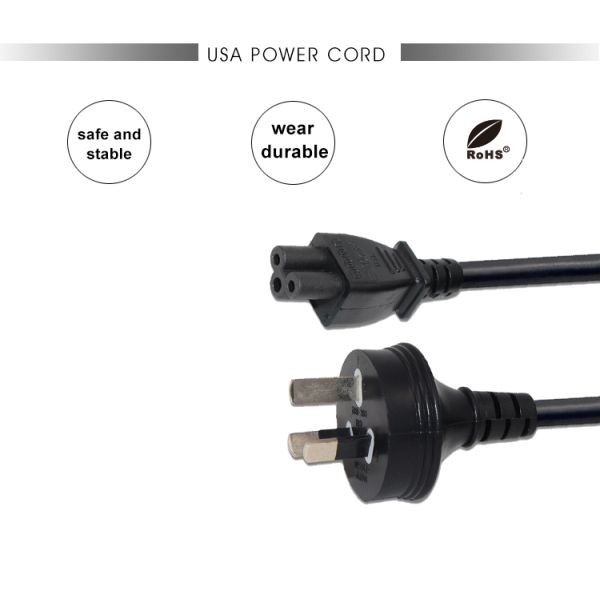 SAA Certified AU Plug to IEC C5 Power Cord 1.8m Black