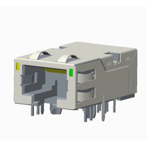 RJ45 Connector 10G with transformer, with light and shield, TAB-DOWN L = 28.57mm