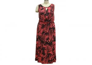Quality Full Length Short  Sleeve Chiffon Maxi Dress , A Line Summer Casual Dresses Leaf Printed wholesale