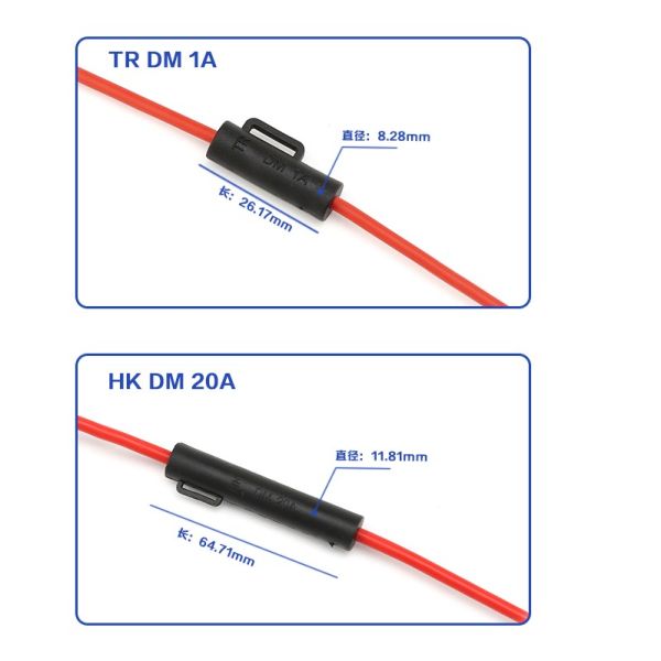 Sealed Waterproof Wire Leads Current Inline Fuse Holder for 5x20 6x30 Glass Fuse