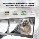 14 inch Portable Triple Monitor Multi Function LCD HDR Screen 1920*1080P USB