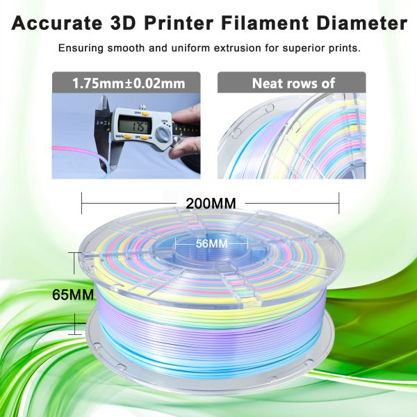 1.75mm Toughness Enhanced Silk Macaroon Rainbow PLA+ High Quality 3D Printer Filament