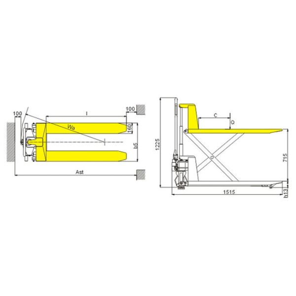 Small Size Scissor Pallet Truck , High Lift Pallet Truck With Lifting Height 800mm