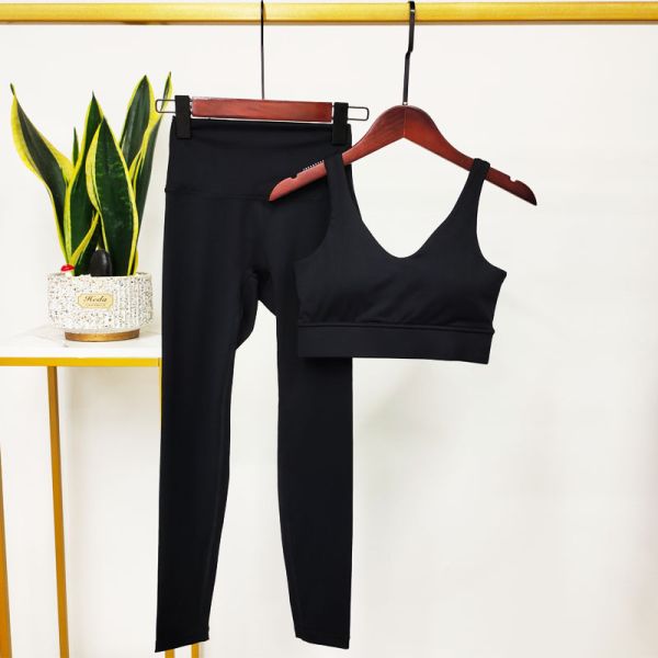 2 Piece Women Yoga Leggings Sets Clothes Shockproof Wide Sports Bra Yoga Clothing