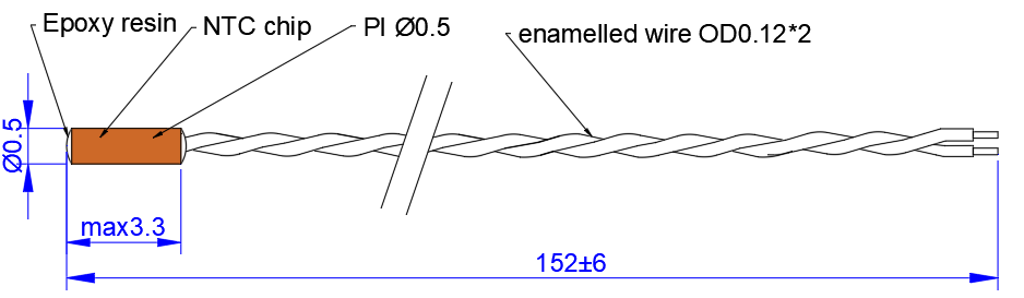 10K 3976 PI Max NTC Medical Thermistor 0.5mm Epoxy Resin Enamelled Wire
