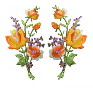 Quality Merrowed Border Embroidery Iron On Applique Patch 2Pcs Orange Rose Flower wholesale