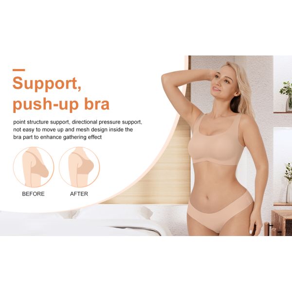 HEXIN Plus Size Seamless Push Up Body Shaping Bra for Adults Shapewear Bra Brief Sets