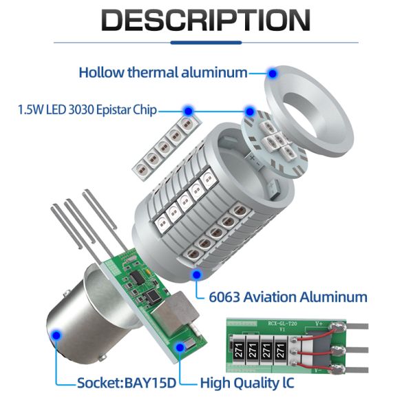 Dual Color Switchback Canbus P21w Led 1156 1157 7443 3157 T20 Led Auto LED Turn Signal Brake Light