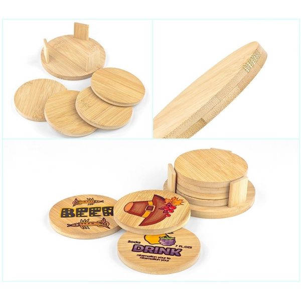 Square Shape Sublimation Bamboo Wooden Coaster Set With Holder Custom Wooden Tea Cup Mat Pad Bamboo Coaster
