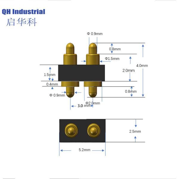 2Pin 3.0mm Pitch South Africa Socket Connector Magnetic Laptop Power Connector Magnetic spring loaded pin Connector