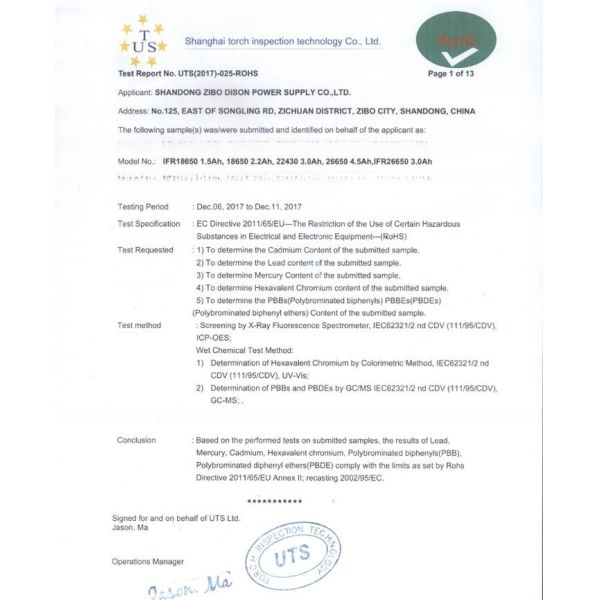 IFR 18650 3.2v 1600mAh LiFePO4 Cylindrical Lithium Ion Battery for Emergency Driver Endure 70C High Temperature