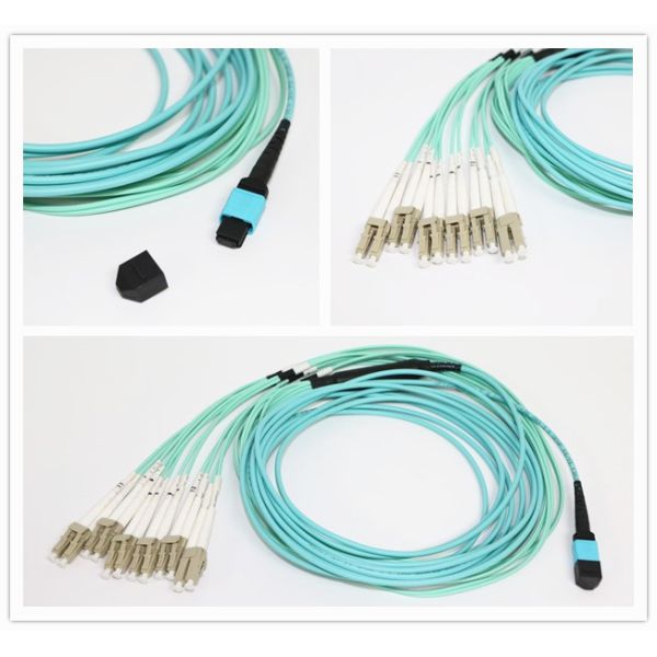 MPO - LC 12 Core fibre optic patch cord Aqua Round Bundle Optical Fiber Cable 0
