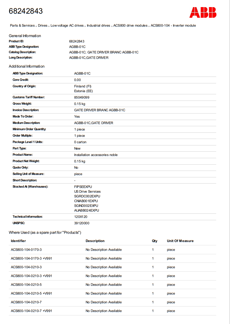 ABB DCS accessory AGBB-01C door pole drive board 682428433