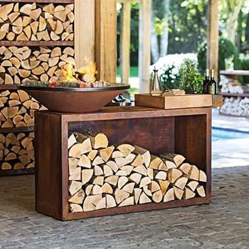 Cheap Multi Function Rectangular Corten Steel Fire Table With Log Storage for sale
